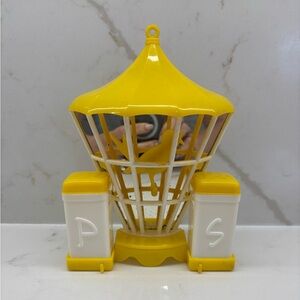 Vintage MCM Plastic Glass Yellow White Bird Cage Wall Mount Salt Pepper Shakers